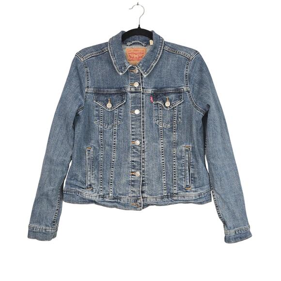Levis Jacket Youth Boys Girls XL Blue Denim Jean Trucker Button Front Stretch - Picture 1 of 9